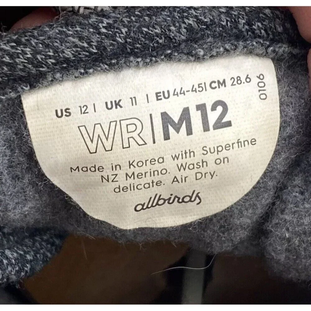 Allbirds Mens Wool Runners Shoes Sneakers Black Gray Size 12‎ US/45 EU